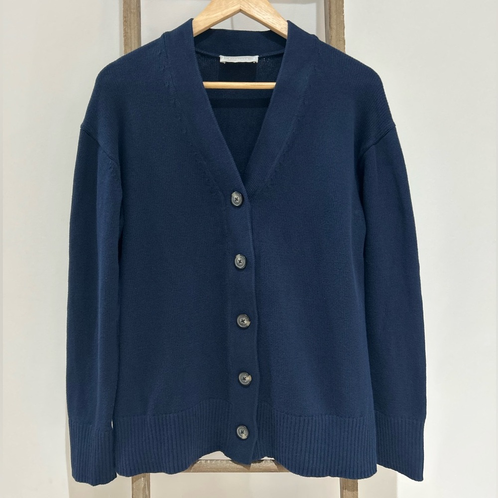 Everlane Oversized Navy Blue Canvas Organic Cotton Button Up Knit Cardigan Small